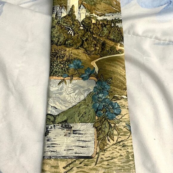 Vintage Village Scenery Art Tie 100% Silk Made in Italy - Picture 5 of 5